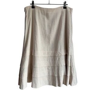 Christopher & Banks Linen Blend Midi Skirt Sz 10 Cream Tiered Ruffle Classy EUC